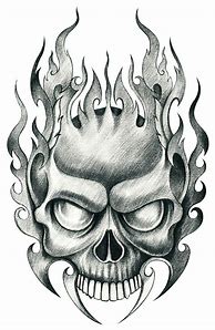 Image result for Flaming Skull Tattoo Drawings