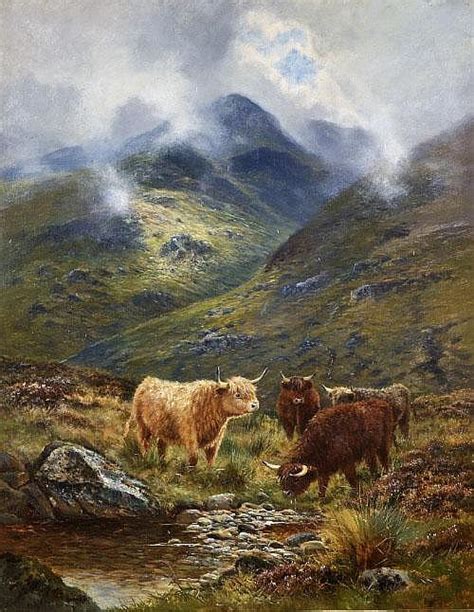Sold Price  Douglas Cameron (British) Highland cattle watering  