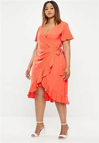 Image result for Plus Size Wrap Dress Orange