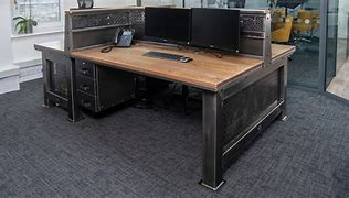 Image result for Wood and Steel Office Desk