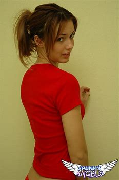Nice teenage girl models non nude in a red shirt and cute pa