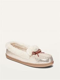 Image result for Old Navy Women's Faux-Suede Sherpa-Lined Moccasin Slippers - Chestnut - Size 6