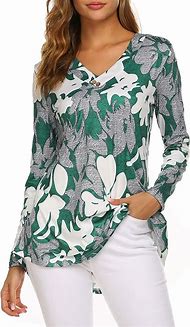 Image result for Women's Tunic Floral Print Round Neck Vintage Tops Green L