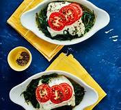 Herb & garlic baked cod with romesco sauce & spinach | Recipe (With ...