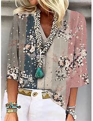 Image result for Floral-Print Casual Butterfly Long Sleeve Shirts & Tops Multicolor/S