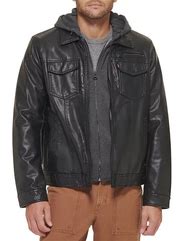 Image result for Men's Black Leather Jacket with Hood