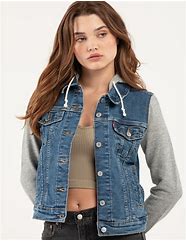 Image result for Jean Jacket with Sleeves and Hood