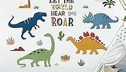 decalmile Boho Dinosaur Wall Decals Dino Palm Tree Wall Stickers Baby Nursery Boys Bedroom Playroom Wall Decor Gifts for Kids