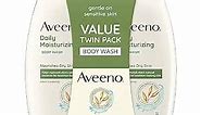 Aveeno Daily Moisturizing Body Wash for Dry & Sensitive Skin with Prebiotic Oat, Hydrating Body Wash Nourishes Dry Skin & Gently Cleanses, Light Fragrance, Sulfate-Free, 18 fl. oz, Pack of 2