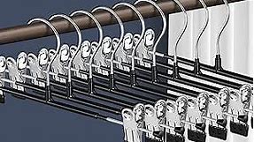 Pants Hangers with Clips for Women 20 Pack Adjustable Heavy Duty Space Saving Skirt Hangers Non-Slip Trousers, Jeans Clothes ,Shorts Black,12Inch