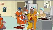 Brutal prison stabbing/ funny cartoon