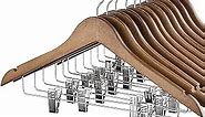 HOUSE DAY Wooden Hangers 12 Pack Hangers with Clips Wood Hangers Wooden Clothes Hanger Natural Smooth Finish Wooden Hanger Premium Wooden Hangers for Clothes Suit, Walnut