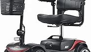 Electric Powered Mobility Scooters for Seniors Adults 300lbs Max Weight, 4 Wheel Folding Mobility Wheelchair for Travel - Long Range Power Extended Battery w/Charger and Basket- Red