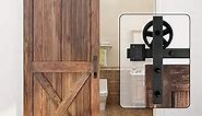WINSOON 5-16FT Single Wood Sliding Barn Door Hardware Basic Black Big Spoke Wheel Roller Kit Garage Closet Carbon Steel Flat Track System (6.6FT)