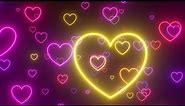 Neon Valentine Love Hearts Fluorescent LED Lights Glow Flying Forward 4K 60fps Wallpaper Background
