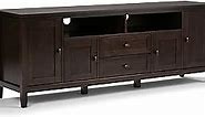 SIMPLIHOME Warm Shaker SOLID WOOD Universal TV Media Stand, 72 Inch Wide, Farmhouse Rustic, Living Room Entertainment Center, for Flat Screen TVs up to 80 Inch in Tobacco Brown