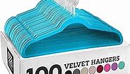 ZOBER Velvet Hangers 100 Pack - Heavy Duty Turquoise Hangers for Coats, Pants & Dress Clothes - Non Slip Clothes Hanger Set - Space Saving Felt Hangers for Clothing