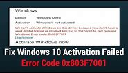 Fix Windows 10 Activation Failed Error Code 0x803F7001