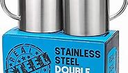 Stainless Steel Double Walled Mugs: 100% BPA Free,15 oz Metal Coffee & Tea Cup Mug - Insulated Cups with Handles Keep Drinks Hot or Cold Longer - Durable for Camping - Set of 2 Shatter Proof Mugs