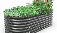 A ANLEOLIFE 6X3X2 ft Galvanized Raised Garden Beds Outdoor, Oval Large Metal Deep Root Planter Box for Planting Vegetables Flowers Herb, Anti-Rust & Easy-Setup, Quartz Grey