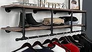 TEDIDUWA 60In Industrial Pipe Clothing Rack with Top Shelf, Space-Saving Wall Mounted Clothes Rack 2 Tiers Pipe Shelves, Shelf with Hanging Rod for Laundry Room, Closet Storage