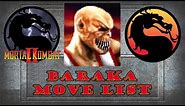 Mortal Kombat 2 - Baraka Move List