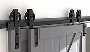 SKYSEN 4FT Heavy Duty Sliding Barn Door Hardware Single Track Bypass Double Door Kit Black(Bypass Spoke Wheel-1)