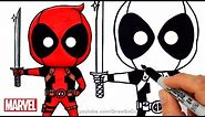 How to Draw + Color Deadpool Chibi step by step Marvel Superhero
