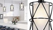 Pendant Lights with Frosted Glass, Matte Black Pendant Lighting Kitchen Island, Cylindrical Pendant Light Fixtures, Modern Kitchen Island Lighting, Pendant Light for Foyer, Entryway-Large