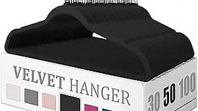 Premium Velvet Hangers 50 Pack, Heavy Duty Study Black Hangers for Coats, Pants & Dress Clothes - Non Slip Clothes Hanger Set - Space Saving Felt Hangers for Clothing