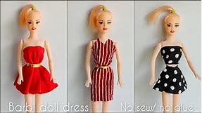 3 Barbie Doll Dress Making || How to Make No Sew No Glue Doll Dresses || DIY Barbie Doll Clothes