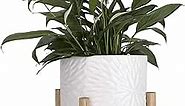 LA Jolie Muse White Planter with Stand,Mid Century Planters for Indoor Plants,Ceramic Plant Pot with Stand - 8 Inch Unique Modern Flower Pots Indoor with Drainage Holes