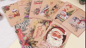 480 Pack Vintage Christmas Cards with Envelopes Set Merry Christmas Greeting Cards Bulk Assortment Retro Santa Claus Postcards for Christmas New Year Party Favors