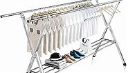 JAUREE Clothes Drying Rack 2 Tiers, Heavy Duty Drying Rack Clothing Folding Indoor Outdoor, Stainless Steel Laundry Drying Rack, Foldable Garment Rack with 20 Windproof Hooks (84 Inches)