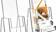 MaxGear Brochure Holder 4 inch, Acrylic Brochure Holders with Business Card Holder Countertop Brochure Display Stand Clear Literature Holder Plastic Flyer Holder for Pamphlet, Booklet, Menu, 2 Packs