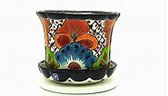Violet Pot Planter with Saucer Small Hand Painted Indoor Outdoor Multi Colored Glazed