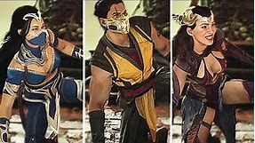 ALL Characters Meet Cyborg Smoke, Female Scorpion & other Enemies - MK1