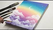 🌈 Rainbow Sky & Dreamy Clouds ☁️| Daily Challenge | Easy Art | Step By Step Easy Acrylic Painting