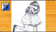 how to draw a Girl hugging best friend - Draw step by step || Friendship drawing || Easy drawing