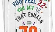 NobleWorks - 70th Birthday Card Funny - 70 Year Old Humor Notecard, Milestone Birthdays Celebration - Age Equation 70 C9000MBG