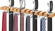 CPPDEL Tie Rack Tie Hanger Wooden Wall Mounted, 2-in-1 Belt Hanger Tie Organizer for Closet with 360° Rotatable Hooks, Belts Scarves Accessories for Closet, Wardrobe, Door, Wall