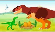 Funny Dinosaur and Tyrannosaurus Rex - Chasing the Dragonfly | Dinosaurs Cartoon for kids