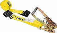 US Cargo Control, Flat Hook Ratchet Strap, Ratchet Tie Down, 2 Inch Wide X 27 Foot Long, Yellow Ratchet Strap, Black Flat Hook, Weather Resistant Strap, 3,333 Pound Working Load Limit