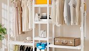 HOKEEPER Heavy Duty Free Standing Closet Organizer with 8 Shelves and Coat Rack Extra Large Wardrobe Closet Clothing Rack for Hanging Clothes Closet Storage Garment Rack for Bedroom 1000lbs White