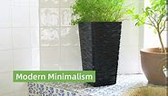 QCQHDU 2 Pack Tall Planters,16.5 Inch Square Tapered Flower Pots Outdoor Indoor Tree Planter, Modern Wavy Finish Decorative Planters for Front Porch Home Garden Patio (Black)…