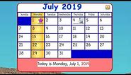 Starfall July 2019 Calendar
