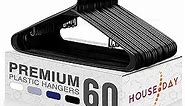 HOUSE DAY Durable Black Plastic Hangers Light-Weight with Hooks 60 Pack are Perfect Use in Any Closet For Space Saving And Everyday Use