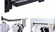 uyoyous Wall Mount Space Saver Clothes Hanger Folding&Retractable 3-Level Clothes Drying Rack with Towel Bar Laundry Drying Rack for Indoor Outdoor -Matte Black