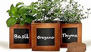 Indoor Herb Garden Kit - Includes 3 Wooden Herb Pots, Internal drip Trays, Soil Pellets, Chalk, Instructions Booklet and Basil, Oregano & Thyme Non GMO Herb Seeds. DIY Kitchen Herbs Growing Kit.…