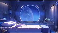 Space Station Crew Bedroom. Anime Style Sci-Fi Ambiance for Sleep, Study, Relaxation